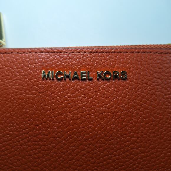 Michael Kors Jet Set Orange Pebble Leather Coin Purse Pouch Wallet Wristlet - Picture 4 of 14